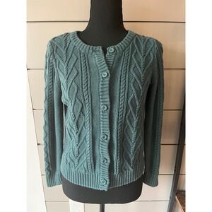 Hanna Andersson Teal Cable Knit Cardigan Sweater Girls Size 10 / women's‎ XS/S